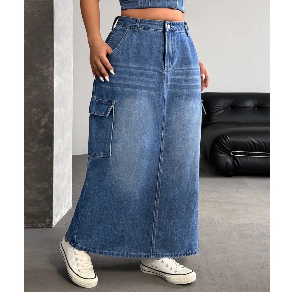 Stylish Blue Denim Maxi Skirt